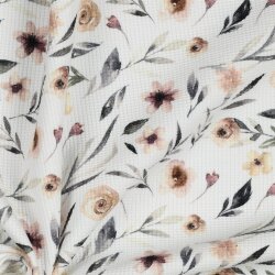 Wafeljersey digitale bloemen wind - wit