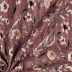 Wafel tricot digitale bloemen wind - oud mauve
