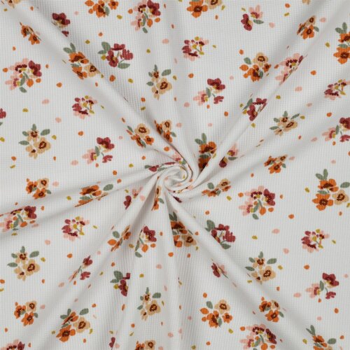 Waffeljersey kleine Blumen - weiss