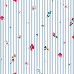 Baumwollpopeline Digital Blumen mit Streifen