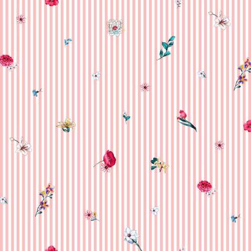 Popeline di cotone a fiori digitali CON righe