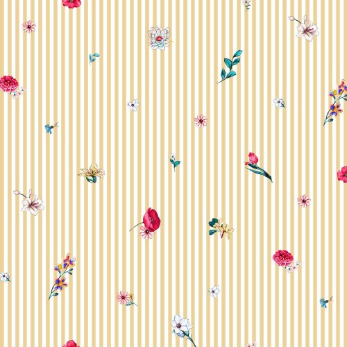 Popeline di cotone a fiori digitali CON righe