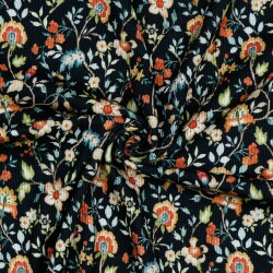 Rib Jersey Digital Flowers - azul oscuro