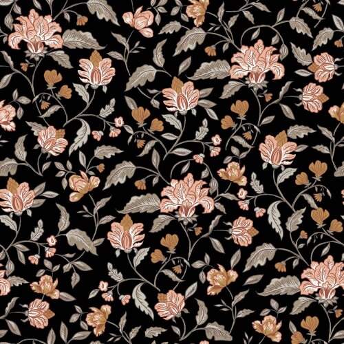 Bambus Jersey Blumen - schwarz