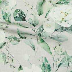 Canvas Digitale witte bloemen - schaduwgroen