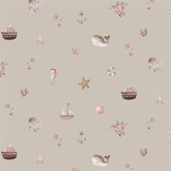 Cotton poplin Digital Meereszeit - sand