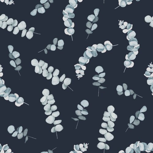 Canvas Digital Eucalyptus - donkerblauw