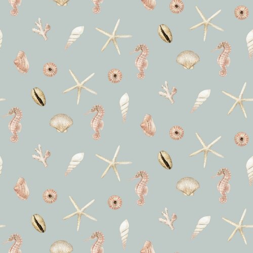 Canvas Digital Muscheln - hellblau