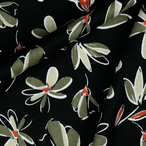 Viscose Linen Fleurs prélavées - Noir