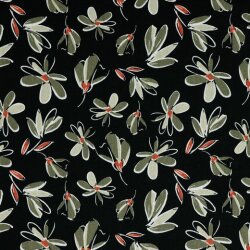 Viscose Lino Flores Prelavadas - Negro