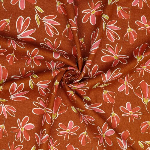 Viscose linen pre-washed flowers - stone red