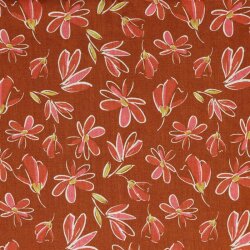 Viscose linen pre-washed flowers - stone red