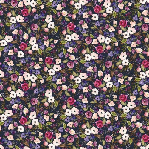 Cotton poplin digital spring bouquet - dark blue