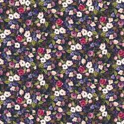 Cotton poplin digital spring bouquet - dark blue
