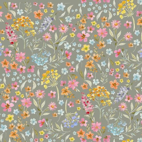 Cotton poplin digital floral rain - light sage