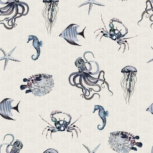 Canvas Digital Monde sous-marin - gris clair aspect lin