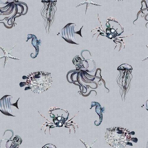 Canvas Digital Monde sous-marin - bleu clair aspect lin