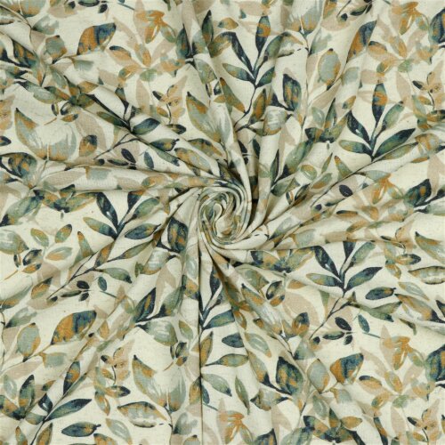 Linen Jersey Digital Leaves - Old Green/ OCHRE
