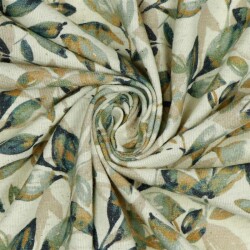 Linen Jersey Digital Leaves - Old Green/ OCHRE