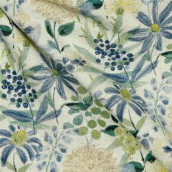 LINEN Cotton Jersey Digital Flowers - crème/BLUE