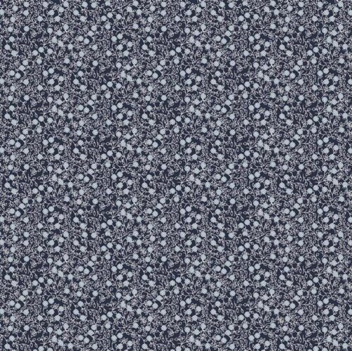 Popelín de algodón zarcillos de flores - azul oscuro