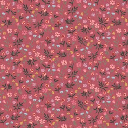 Katoenen popeline bloemen - donkerroze