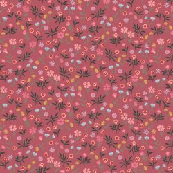 Baumwollpopeline Blumen - dunkelrosa