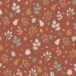 Cotton poplin fruits with leaves - stone red