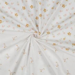 Cotton poplin goose & flowers - white