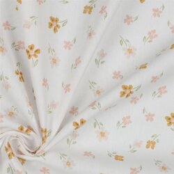 Cotton poplin goose & flowers - white