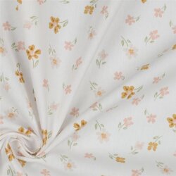 Popelín de algodón de oca y flores - blanco