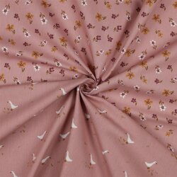 Popelín de algodón de oca y flores - rosa oscuro