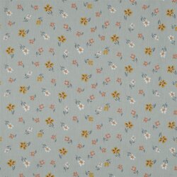 Cotton poplin goose & flowers - atlantic blue