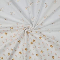 Cotton poplin goose & flowers - white