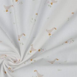 Cotton poplin goose & flowers - white