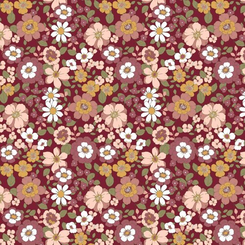 Katoenen popeline bloemen - wijnrood