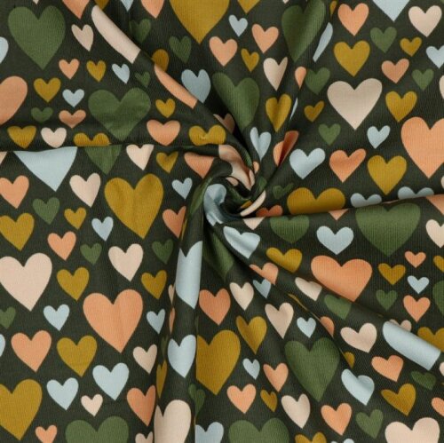 Babycord coloured hearts - forest green
