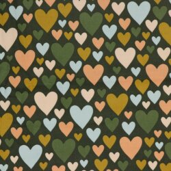 Babycord corazones de colores - verde bosque