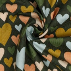 Babycord coloured hearts - forest green