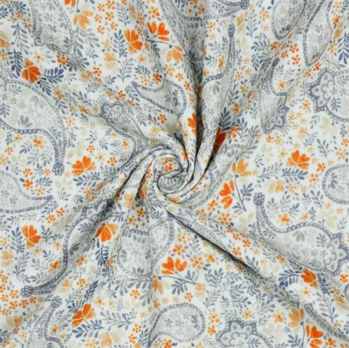 Muslin Digital Paisley - blanc/bleu nuance