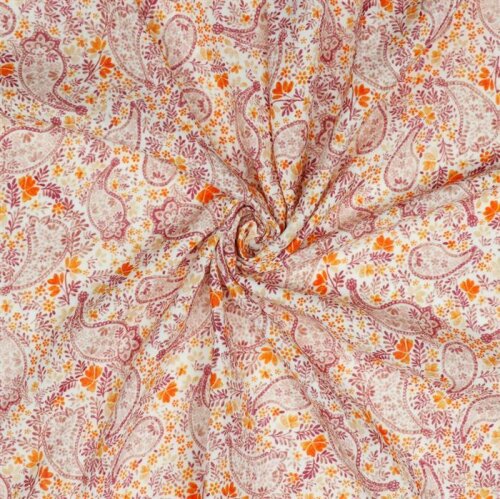 Musselin Digital Paisley - weiss/altperlrosa