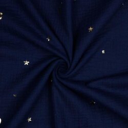 Musselin Gold Mond und Sterne - dunkelblau