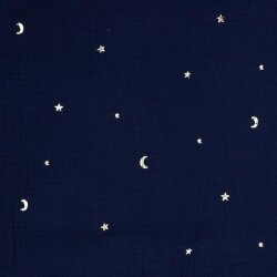 Muslin Gold Moon and Stars - dark blue