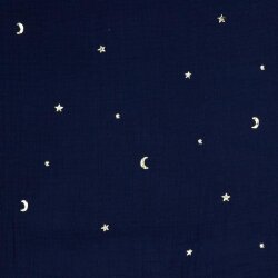 Muslin Gold Moon and Stars - donkerblauw