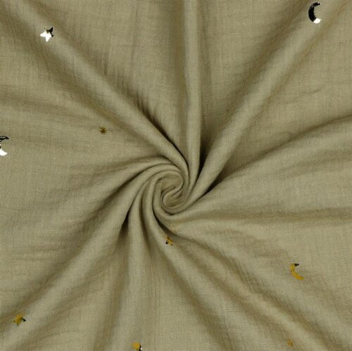 Muslin Gold Moon and Stars - taupe