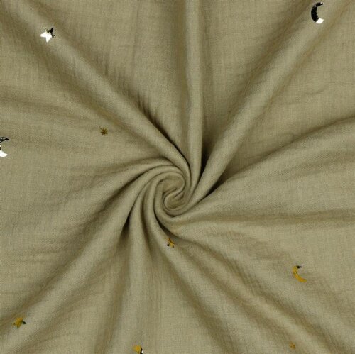 Muslin Gold Moon en Stars - taupe