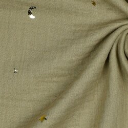 Mousseline Gold Lune et étoiles - taupe