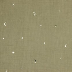 Mousseline Gold Lune et étoiles - taupe