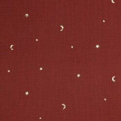 Muslin MOON & Stars - dark burgundy