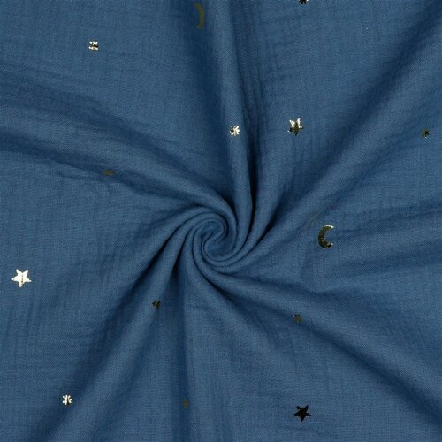 Musselin Gold Mond und Sterne - jeans